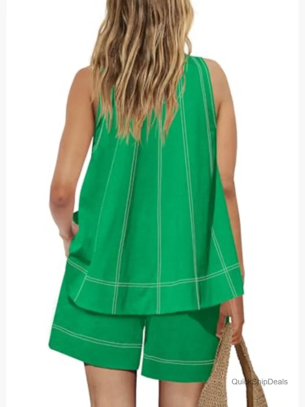 Sleeveless Tank Top and Shorts Matching Set with Pockets